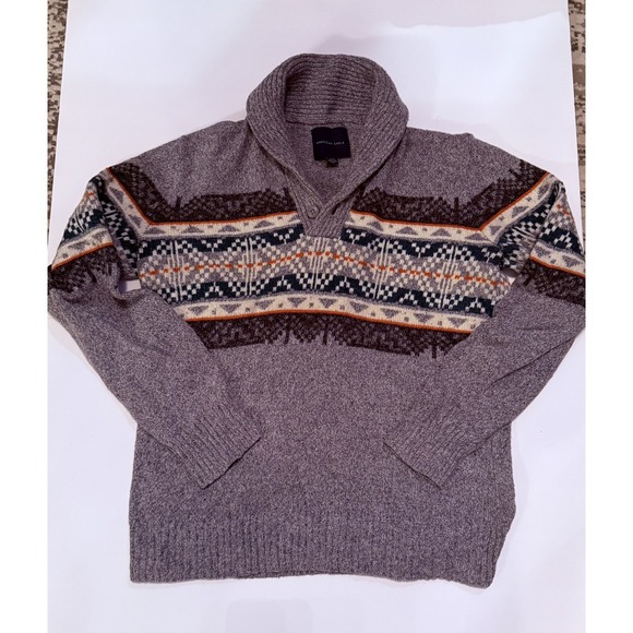 American Eagle Mens Sweater M  Gray Geometric Shawl Collar Button Pullover - Picture 7 of 8